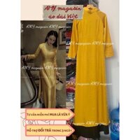 Áo dài truyền thống lụa vân gỗ màu vàng-kèm ảnh thật