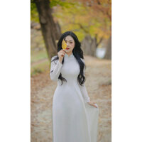 Áo Dài Truyền Thống Màu Trắng Tinh Khôi Lụa Mỹ Đẹp Cho Học Sinh, Sinh Viên