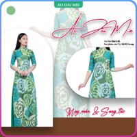 Áo dài truyền thống màu xanh lá họa tiết hoa hồng may sẵn vải lụa cao cấp full size