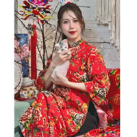 Áo Dài Truyền Thống, Set Áo Dài Đỏ Tết Dáng Suông Quần Suông Ống Rộng Trang Phục Áo Dài Tết Phong Cách Hiện Đại