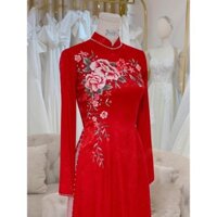 ÁO DÀI TRUYỀN THỐNG THÊU, ĐÍNH HOA NỔI, GẤM TƠ CAO CẤP ÁO DÀI NHÀ CAM mã AD720