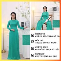 ÁO DÀI TRUYỀN THỐNG TRƠN 2 TÀ VẢI LỤA GẤM VÂN CAO CẤP MAY SẴN CỔ TRÒN ĐÍNH NGỌC MẶC LỄ TẾT BỐN MÙA ĐẸP MÀU XANH NGỌC