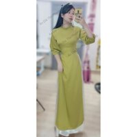 Áo Dài TT17021 Cổ Bèo Xanh Cốm Chất Vải Lụa Tây Thi , Áo Dài Công Sở, Giáo Viên
