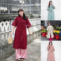 Áo dài tứ thân phối nơ vải nhung mịn, set áo dài kèm cài tóc Salavi H2 313