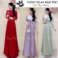 Áo Dài Tú Vy - Áo Dài Lụa Cổ V Đính Ngọc Tay Bồng Tay Lỡ Phù Hợp Đi Lễ Hội DựTiệc Cici Thuỳ Clothing
