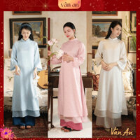 Áo Dài TÚC MỸ Cách Tân - Dáng Suông 4 Tà, Chất Liệu Gấm In Hoạ Tiết Hoa Gió, Cổ Đính Ngọc - Áo Dài Vân An