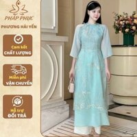 Áo dài vải voan họa tiết chuồn chuồn phối tay PHƯƠNG HẢI YẾN Full size S M L XL 2XL