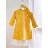 ÁO DÀI VÀNG NHUNG LỤA HOA NHÍ BÉ GÁI