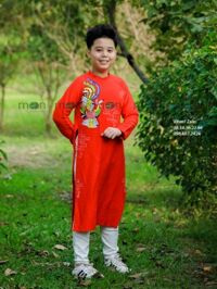 Áo dài vẽ bé trai chim phượng hoàng đón xuân VNS 311
