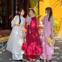 Áo dài voan tơ QUYÊN CÁT thêu phượng hoàng kèm quần satin HAVANA AD137