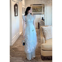 áo dài xanh pastel size s thanh lý kèm ảnh thật