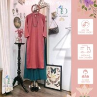 Áo dài xưa, cách tân suông dáng rộng màu hồng đỗ đẹp, áo dài truyền thống xuông vải Tây Thi khóa kéo sau tiên lợi