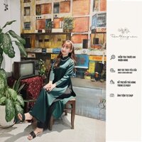 Áo dài xưa dáng suông - màu xanh rêu đậm