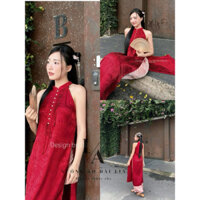 Áo Dài Yếm Cách Tân, Áo Dài Lốc Xoáy Đỏ Đô mặc lễ Tết - liA