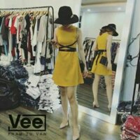 áo đầm sát nách cột dây ruy băng