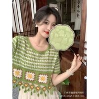 Áo Đan Len Tay Ngắn Phối Tua Rua Phong Cách Dân Tộc Thời Trang Mùa Hè Mới Cho Nữ
