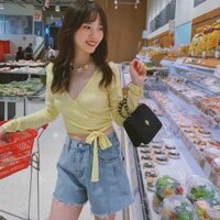 Áo dạng wrap chất dệt kim mỏng tay dài