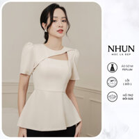 Áo đáp chéo cut out peplum NhunFashion sơ mi kiểu thiết kế tay bồng chít eo vạt chéo công sở thanh lịch N141 gomar