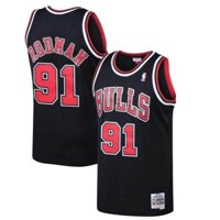 Áo đấu bóng rổ chính hãng NBA2 cho nam Chicago Bulls 91 Dennis Rodman, màu đen trắng đỏ