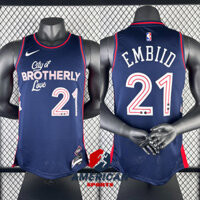 Áo đấu bóng rổ nam Philadelphia 76ers Polera Joel Embiid màu trắng 2024
