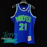 Áo đấu chất lượng cao NBA Jersey M & N Garnett Jarnett Sói xám 97-98 Xanh Mitchell ness