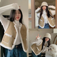(ÁO ĐẦU VỤ) Áo gile da lộn lót lông cừu hàng QCCC