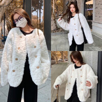 (ÁO ĐẦU VỤ) Áo khoác lông cừu dáng dài mềm mịn sang chảnh phong cách hàn quốc hàng QCCC