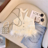 Áo dây chéo cổ chữ V phối lông