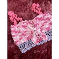 Áo dây croptop len móc handmade nền áo màu Tím Hồng
