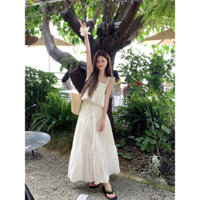 Áo Dây Form Babydoll - Chân Váy Trắng Dài (sẵn)