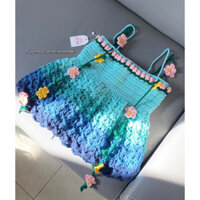 Áo dây len hoa tulip dáng xoè - Áo len móc hoa tulip🌷 [Có sẵn]