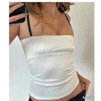 Áo Dây Satin Y2K Cổ Vuông Cài Nút Sau Lưng Phong Cách Vintage Đường Phố Cho Nữ