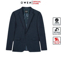 Áo demi nam công sở cao cấp OWEN BL231689 blazer màu xanh navy kẻ chìm vải poly dáng regular fit tôn dáng người mặc