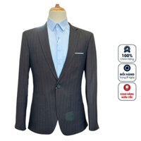 Áo demi nam công sở Việt Tuấn DOMI-591 blazer màu Đen kẻ sọc vải viscose cao cấp form trẻ tôn dáng người mặc