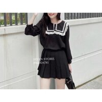 Áo đen dài tay cổ thuỷ thủ viền ren