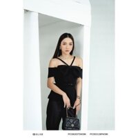 Áo đen trễ vai nơ ngực dây cổ thiết kế Elise FF2306303TSWOBK