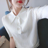 Áo Dệt Kim Len Mongtoghi - Dáng Rộng, Cổ Polo, Tay Lỡ, Thời Trang Nữ