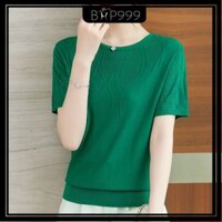 Áo dệt kim Lụa băng tay ngắn nữ mẫu mỏng cao cấp khí chất cho mẹ mùa hè Áo che bụng khoét rỗng mẫu mới 2024