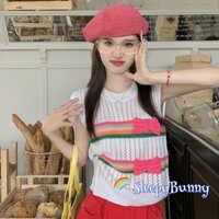 Áo dệt kim nữ Áo nơ sọc cổ tròn Slim Fit