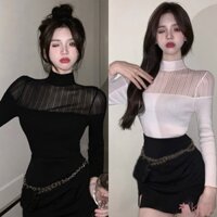 Áo Dệt Kim Nữ Cổ Lọ Dáng Ôm Gợi Cảm