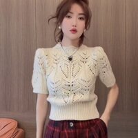 Áo dệt kim nữ tay ngắn mỏng vừa vặn mùa hè
