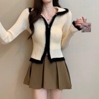 Áo Dệt Kim Sang Trọng Phối Màu Tương Phản Màu Đỏ Giáng Sinh Cho Nữ Áo Len Có Khóa Kéo Ôm Dáng Ngọt Ngào Cay Mùa Thu Đông