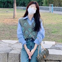 Áo Dệt Kim Sát Nách Dáng Rộng Kiểu Vintage Hàn Quốc Cá Tính Cho Nữ