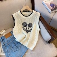 Áo Dệt Kim Sát Nách Thiết Kế Khoét Rỗng Kiểu Pháp Thời Trang Mùa Hè Cho Nữ