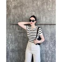 Áo dệt kim sợi len cộc tay cổ tròn hàng cao cấp sang chảnh full tag mac hot 2024