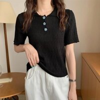 Áo dệt kim tay ngắn cổ kiểu búp bê phong cách Hàn Quốc thời trang mùa hè cho nữ
