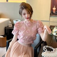 Áo Dệt Kim Tay Phồng Họa Tiết Hoa Thời Trang Pháp 2023 Cho Nữ 50120