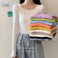 Áo dệt kim ZHELIHANGFEI dài tay cổ vuông ôm dáng linh hoạt cao cấp