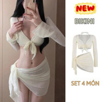 Áo đi biển bikini cho nữ MM HOUSE thiết kế 4 mảnh siêu gợi cảm phong cách Hàn Quốc kèm mút xốp cao cấp đi bơi tắm biển