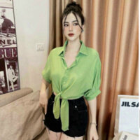 Áo đi biển-sơ mi khoác nhẹ-Áo croptop vạt buộc- Áo cánh dơi tay lỡ vật liệu Đũi Thái mềm dẻo Thoáng Mát [HÀNG THIẾT KẾ]